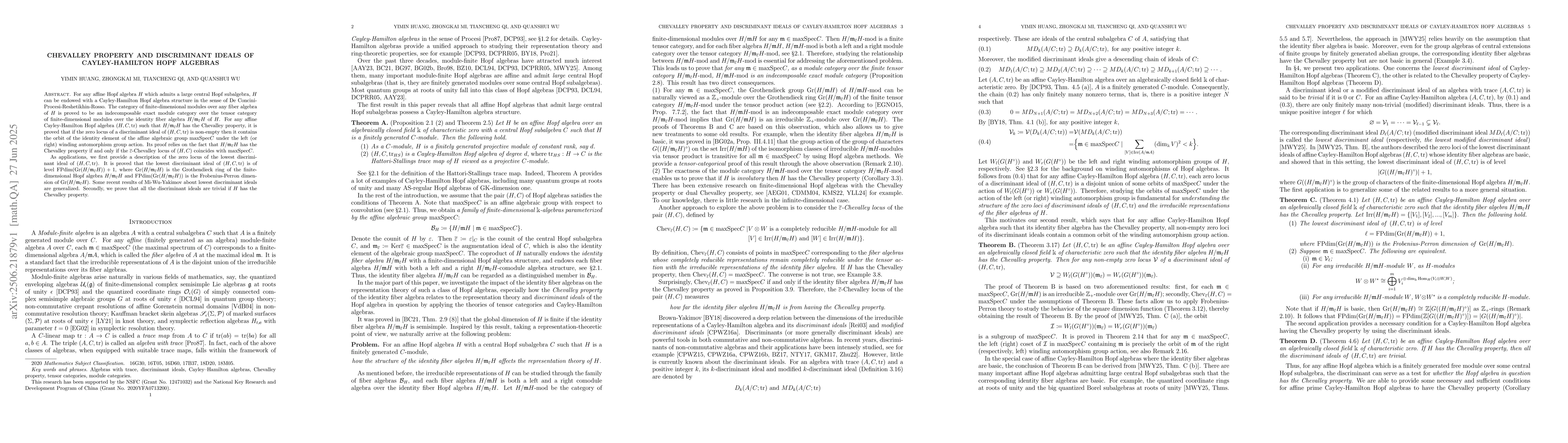 Thumbnail for Chevalley property and discriminant ideals of Cayley-Hamilton Hopf
  Algebras