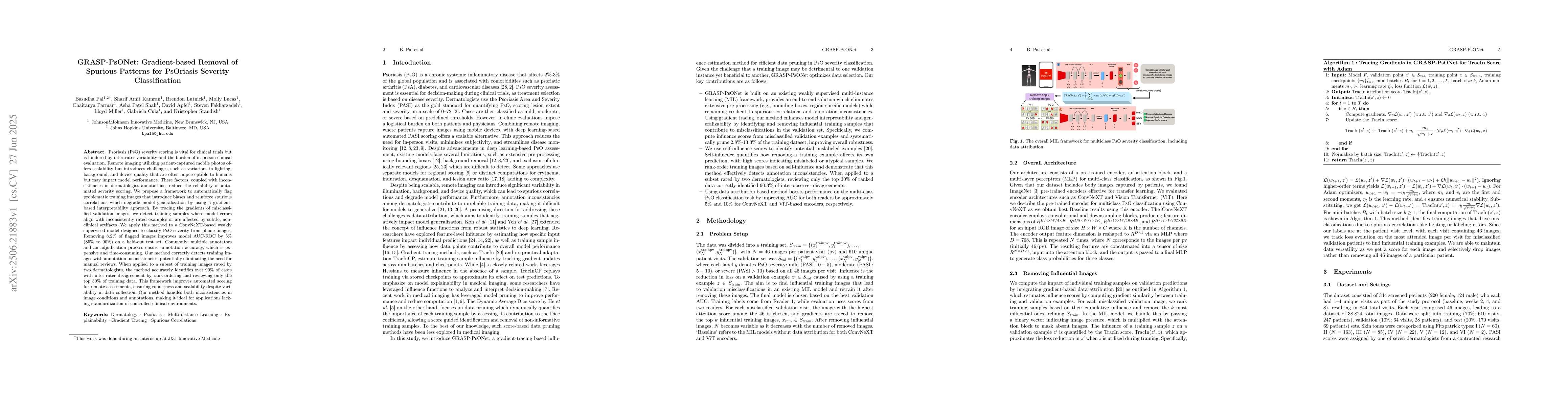 Thumbnail for GRASP-PsONet: Gradient-based Removal of Spurious Patterns for PsOriasis
  Severity Classification