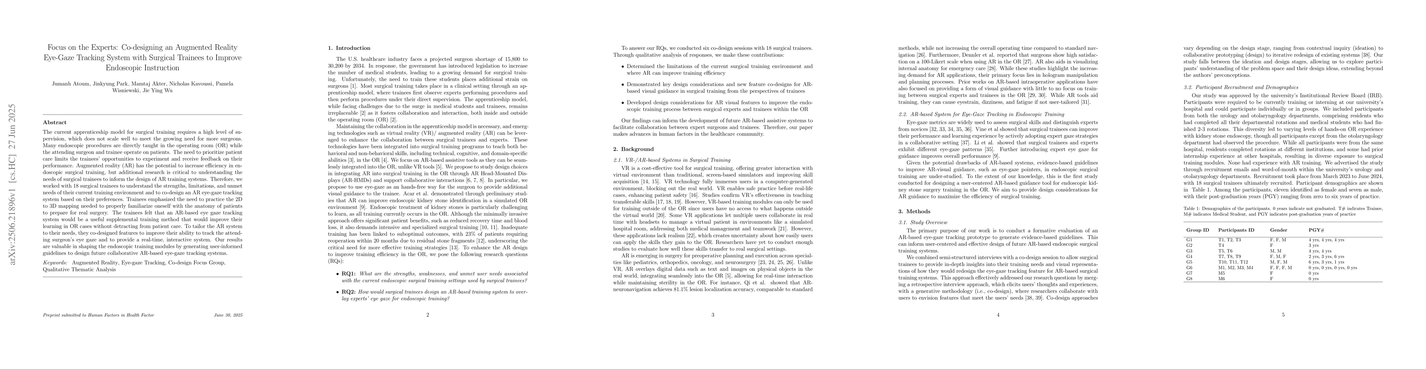 Thumbnail for Focus on the Experts: Co-designing an Augmented Reality Eye-Gaze
  Tracking System with Surgical Trainees to Improve Endoscopic Instruction