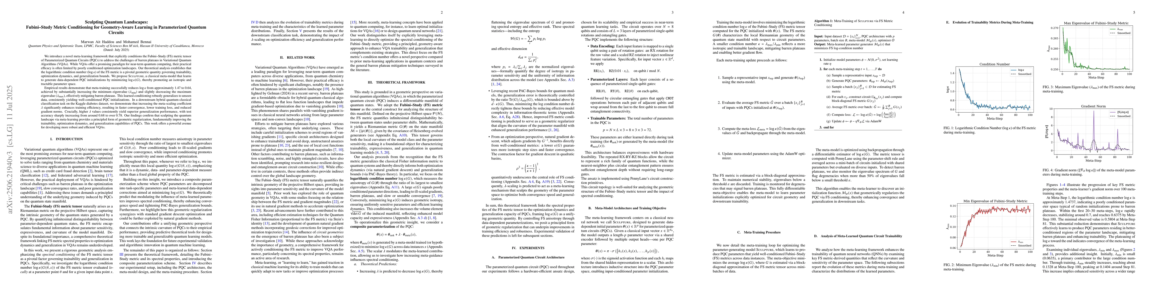 Thumbnail for Sculpting Quantum Landscapes: Fubini-Study Metric Conditioning for
  Geometry Aware Learning in Parameterized Quantum Circuits