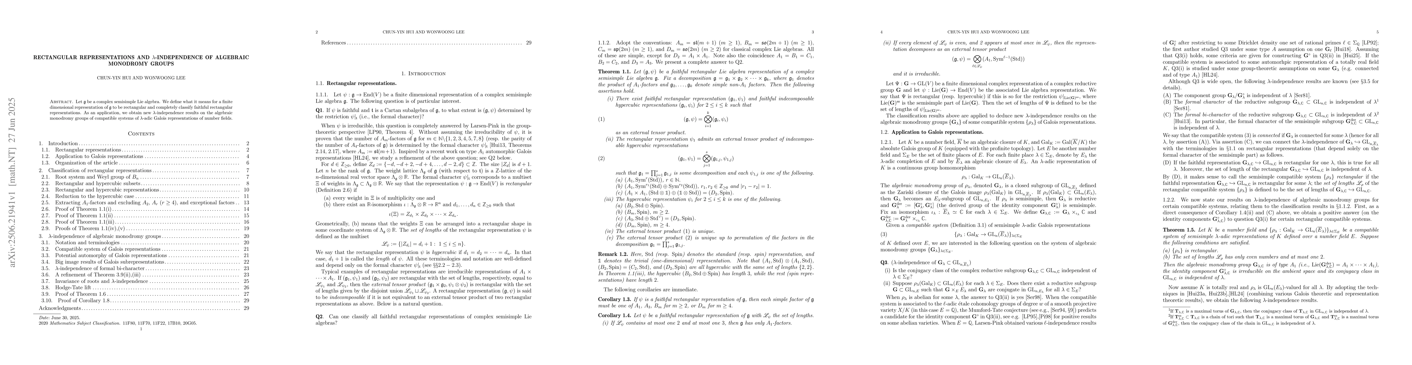 Thumbnail for Rectangular representations and $λ$-independence of algebraic
  monodromy groups