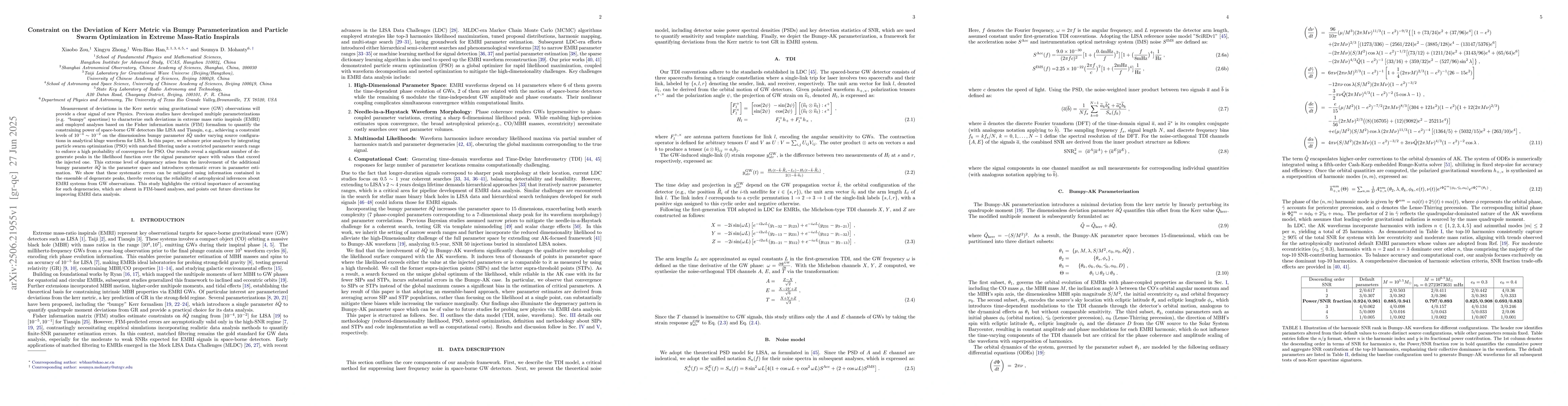 Thumbnail for Constraint on the Deviation of Kerr Metric via Bumpy Parameterization
  and Particle Swarm Optimization in Extreme Mass-Ratio Inspirals