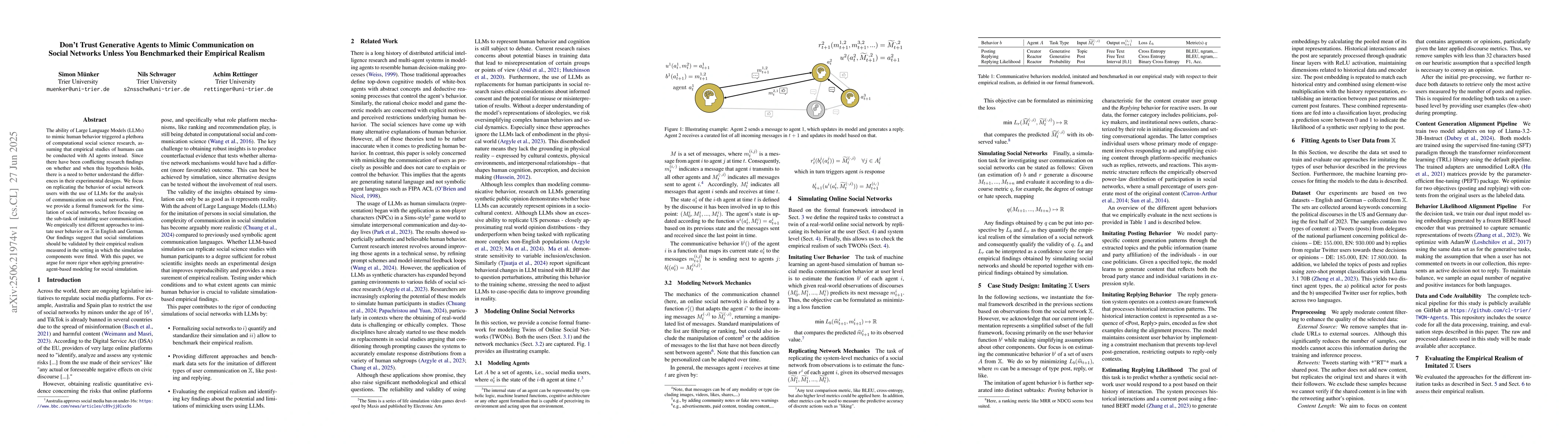 Thumbnail for Don't Trust Generative Agents to Mimic Communication on Social Networks
  Unless You Benchmarked their Empirical Realism