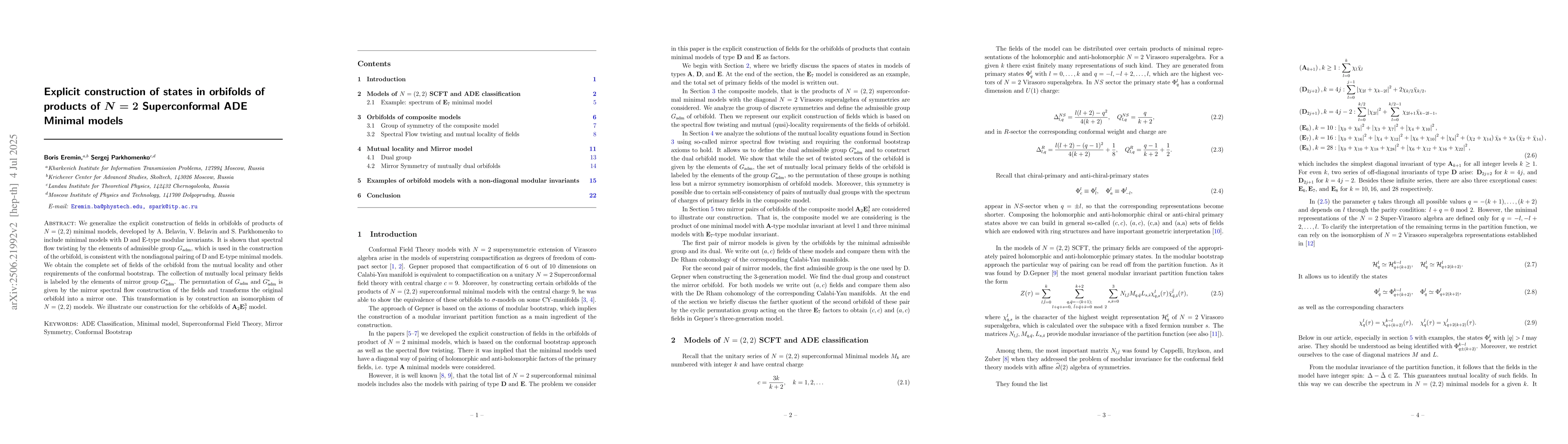 Thumbnail for Explicit construction of states in orbifolds of products of $N=2$
  Superconformal ADE Minimal models