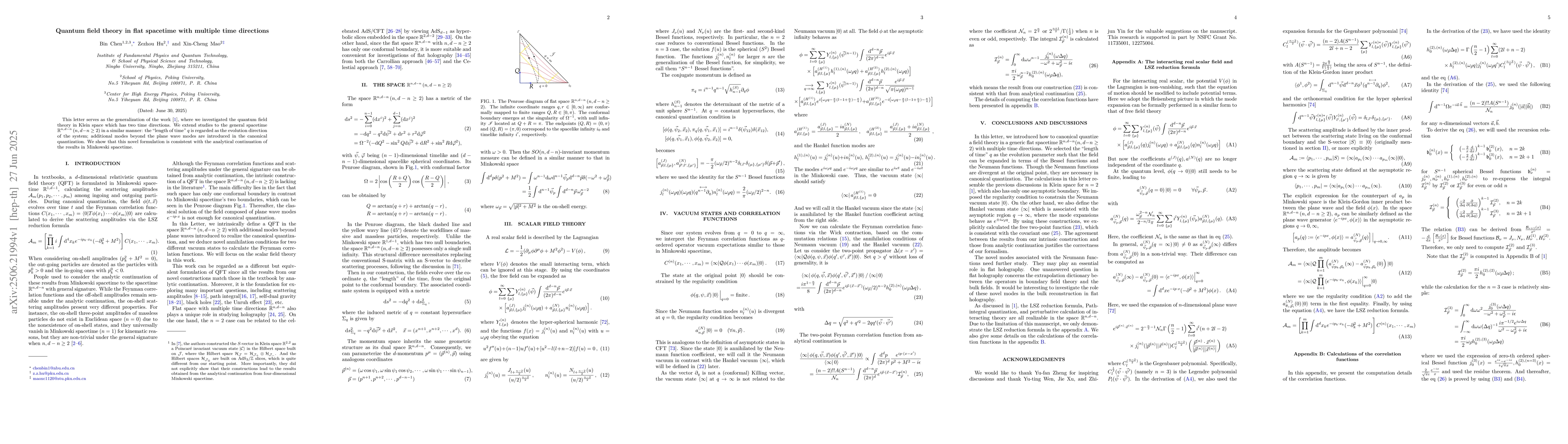 Thumbnail for Quantum field theory in flat spacetime with multiple time directions