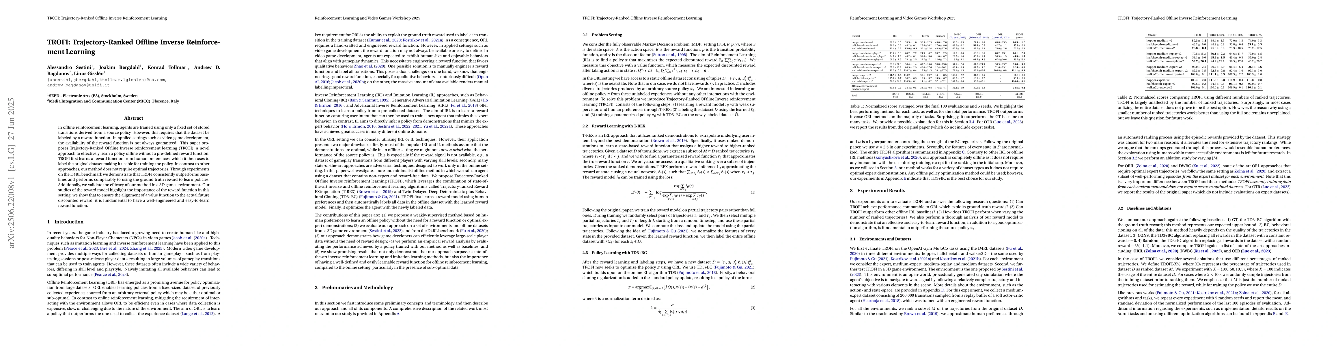 Thumbnail for TROFI: Trajectory-Ranked Offline Inverse Reinforcement Learning
