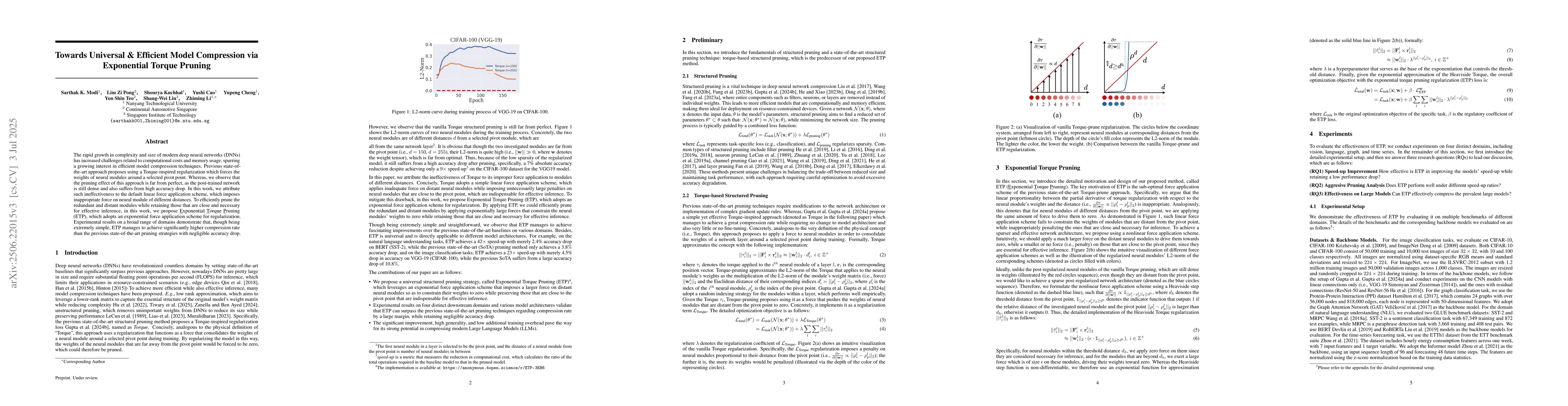 Thumbnail for Towards Universal & Efficient Model Compression via Exponential Torque
  Pruning