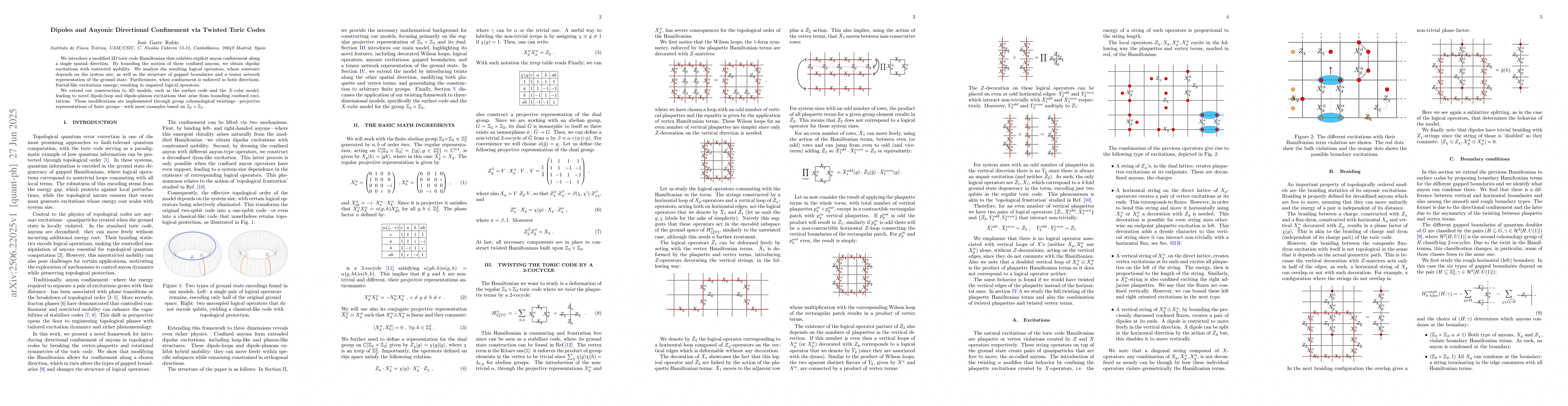 Thumbnail for Dipoles and Anyonic Directional Confinement via Twisted Toric Codes
