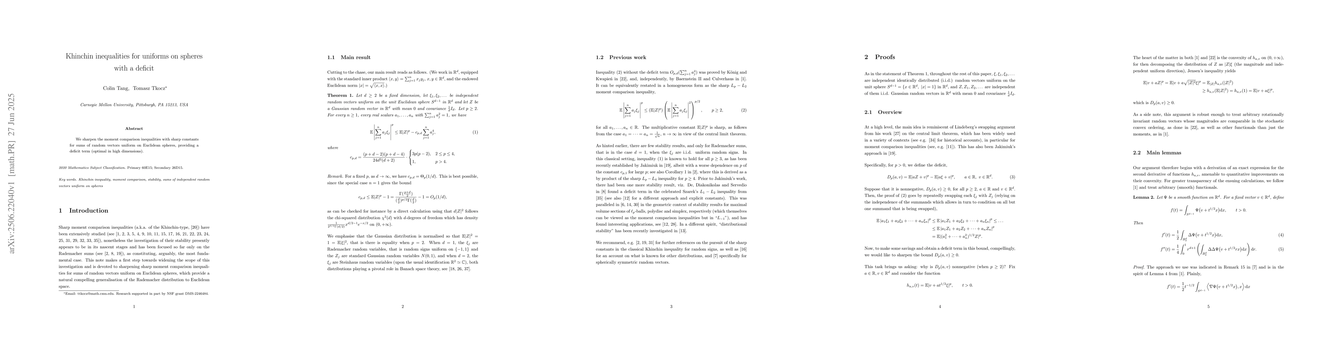 Thumbnail for Khinchin inequalities for uniforms on spheres with a deficit