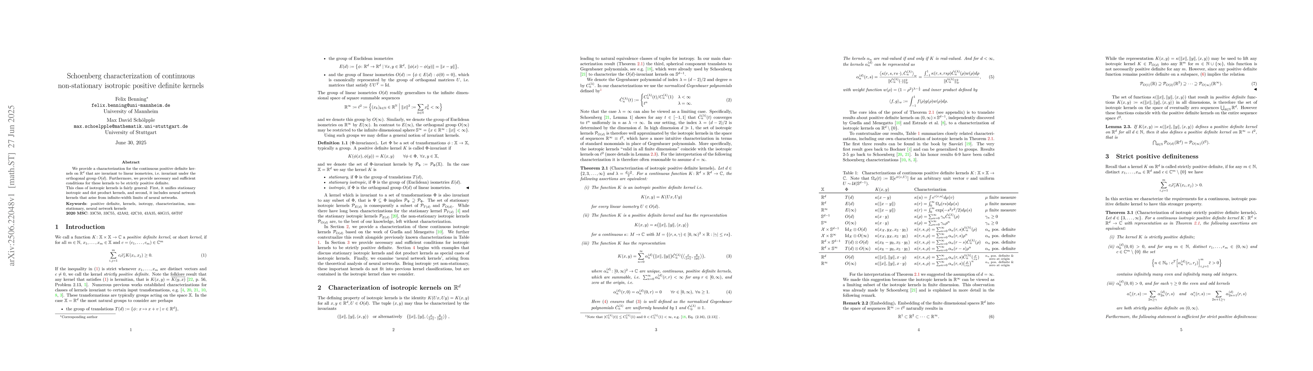 Thumbnail for Schoenberg characterization of continuous non-stationary isotropic
  positive definite kernels