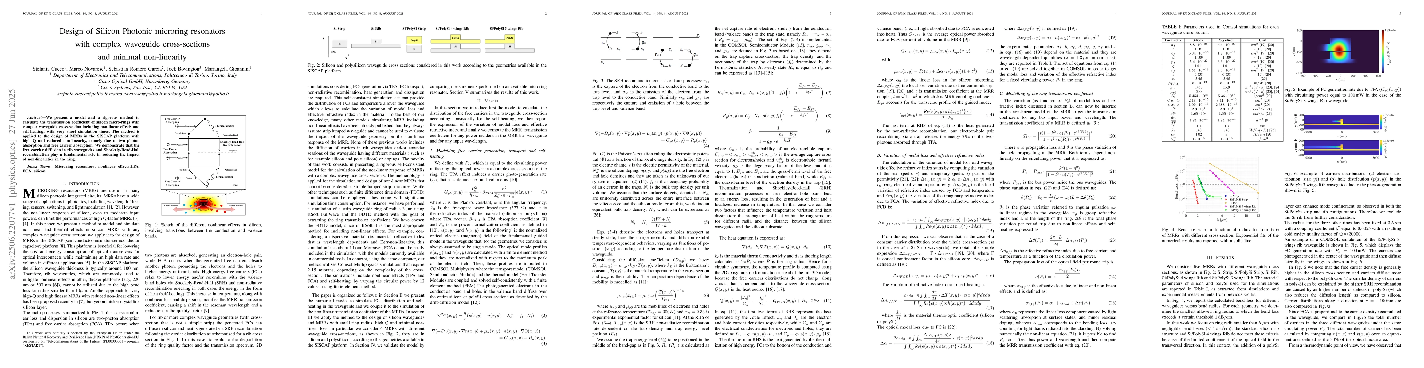 Thumbnail for Design of Silicon Photonic microring resonators with complex waveguide
  cross-sections and minimal non-linearity