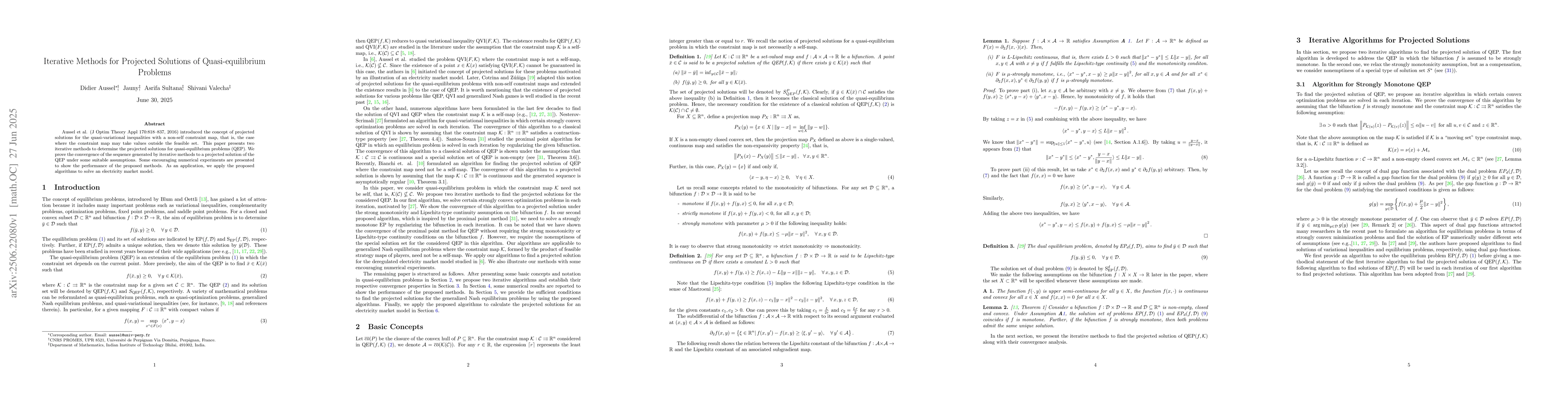 Thumbnail for Iterative Methods for the Projected Solutions of Quasi-equilibrium
  Problems