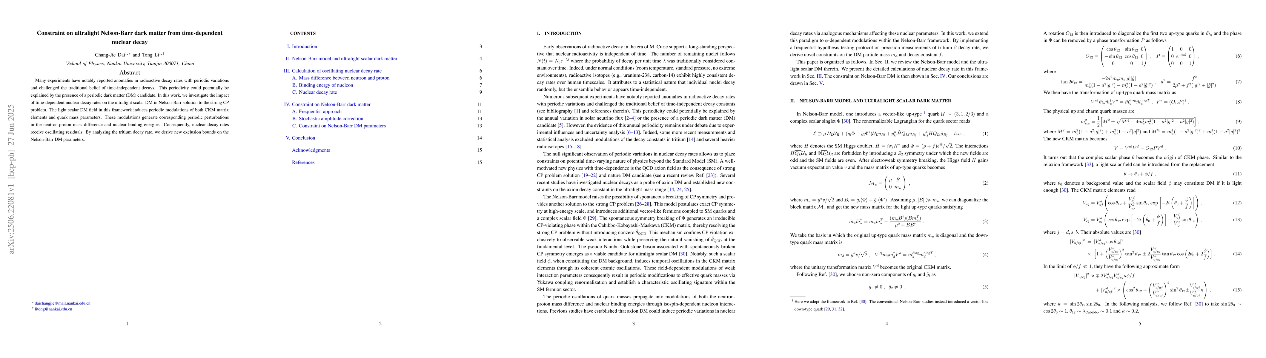 Thumbnail for Constraint on ultralight Nelson-Barr dark matter from time-dependent
  nuclear decay