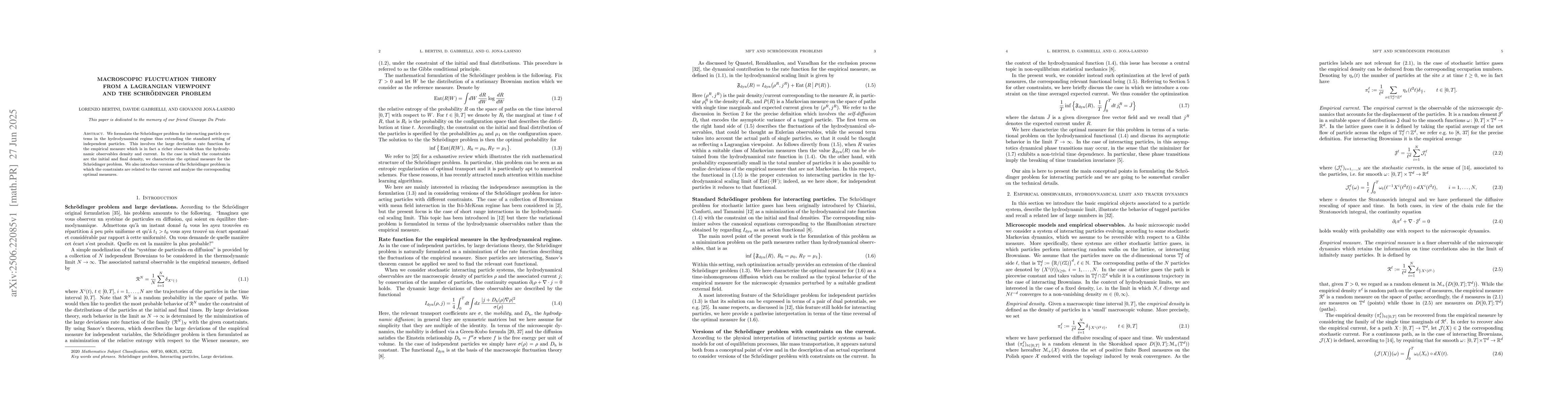 Thumbnail for Macroscopic fluctuation theory from a Lagrangian viewpoint and the
  Schrödinger problem