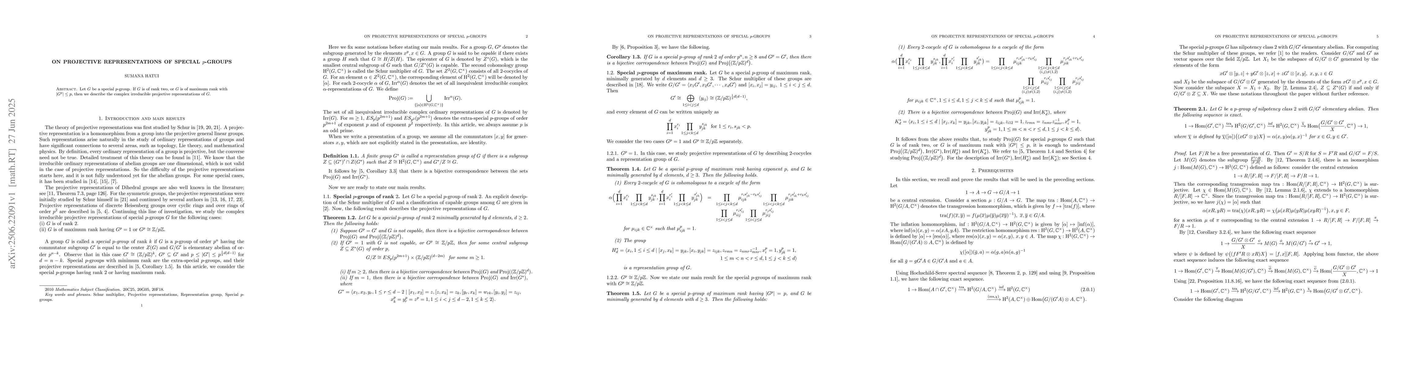 Thumbnail for On Projective Representations of Special p-groups