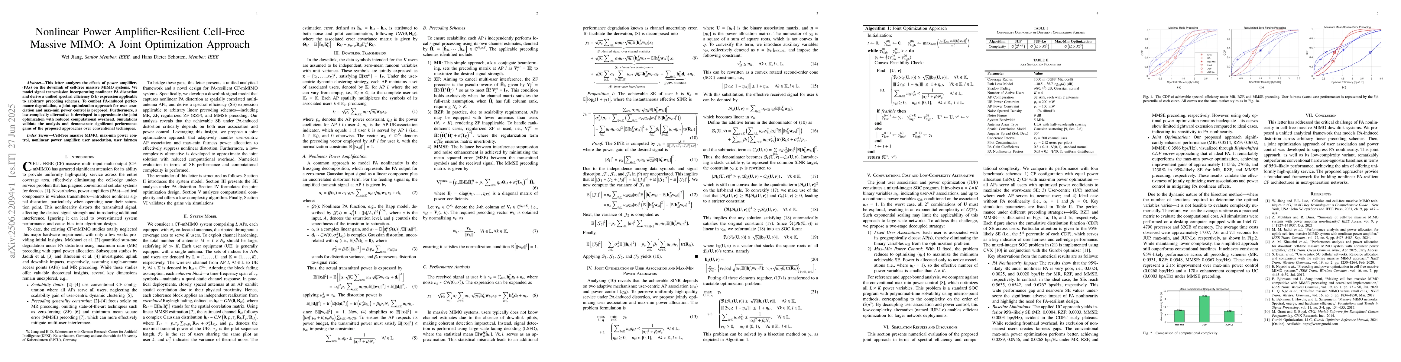Thumbnail for Nonlinear Power Amplifier-Resilient Cell-Free Massive MIMO: A Joint
  Optimization Approach