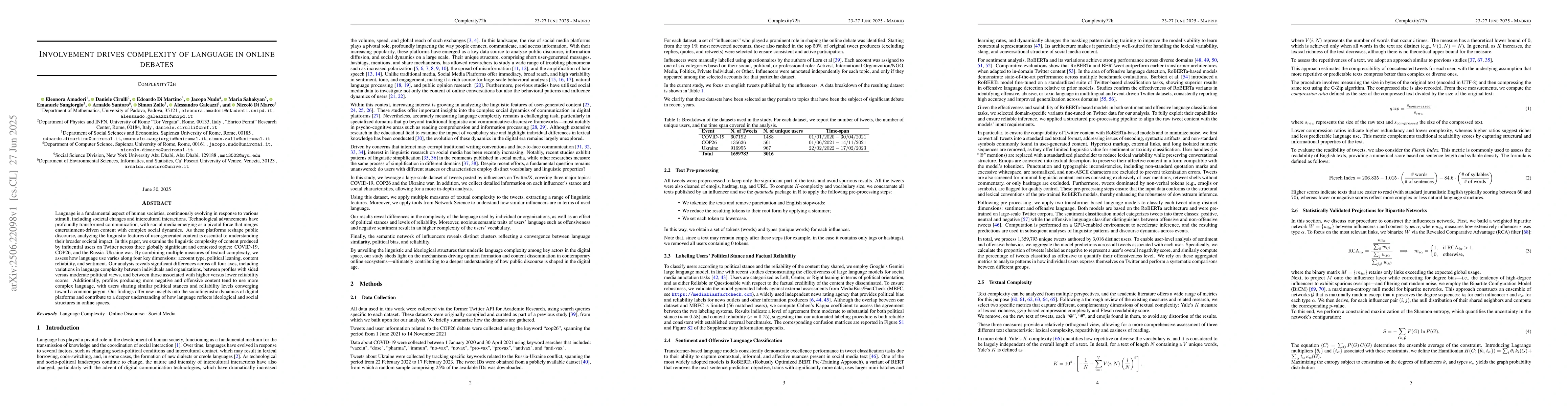 Thumbnail for Involvement drives complexity of language in online debates