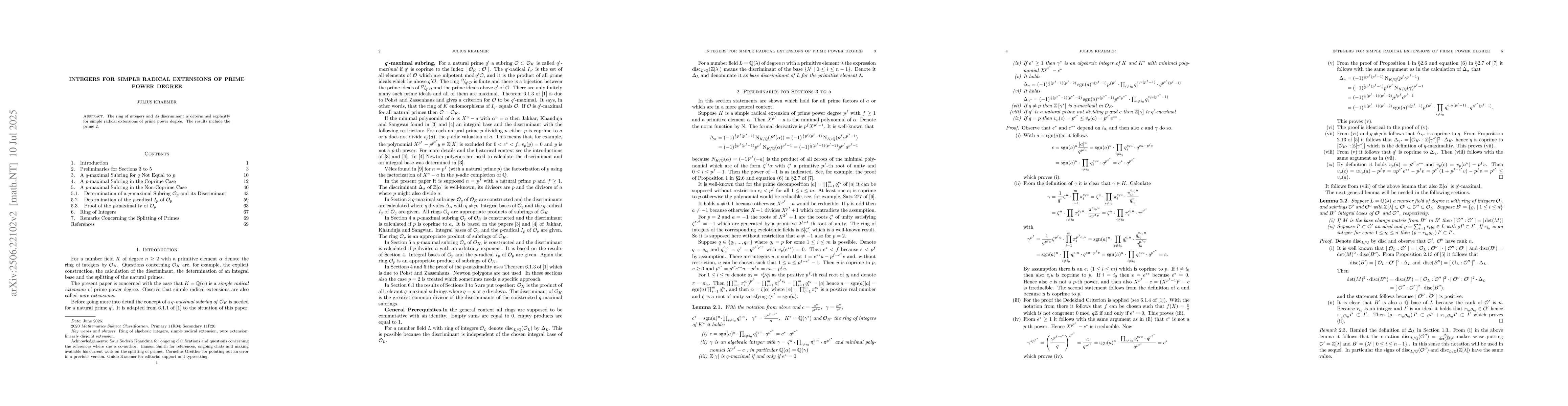 Thumbnail for Integers for Simple Radical and for Linearly Disjoint Extensions