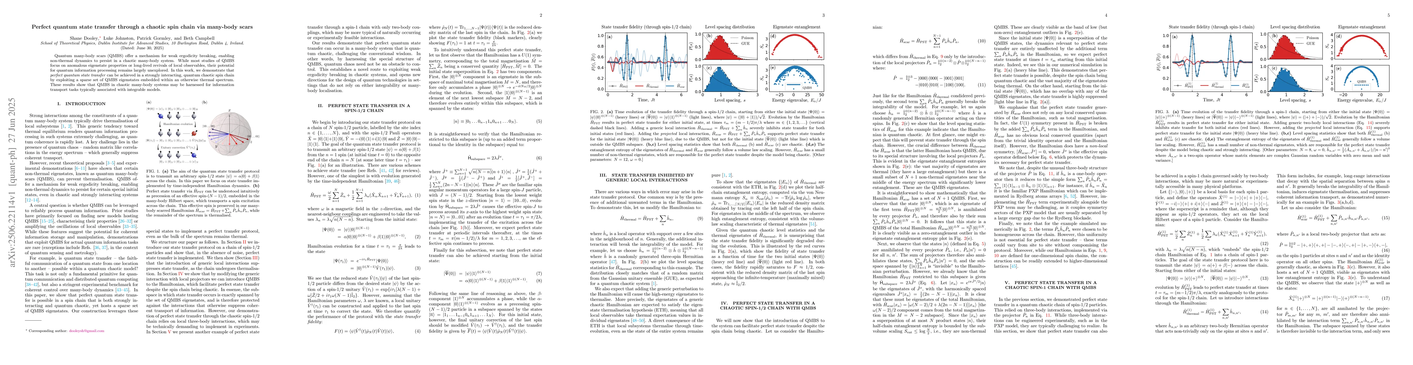 Thumbnail for Perfect quantum state transfer through a chaotic spin chain via
  many-body scars
