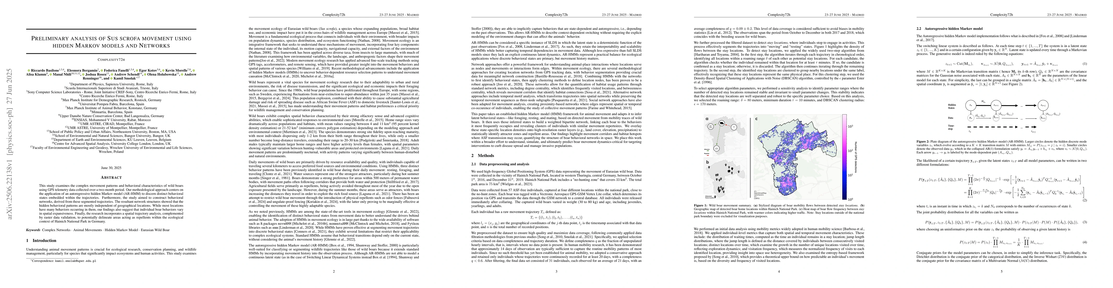 Thumbnail for Preliminary analysis of Sus scrofa movement using Hidden Markov Models
  and Networks