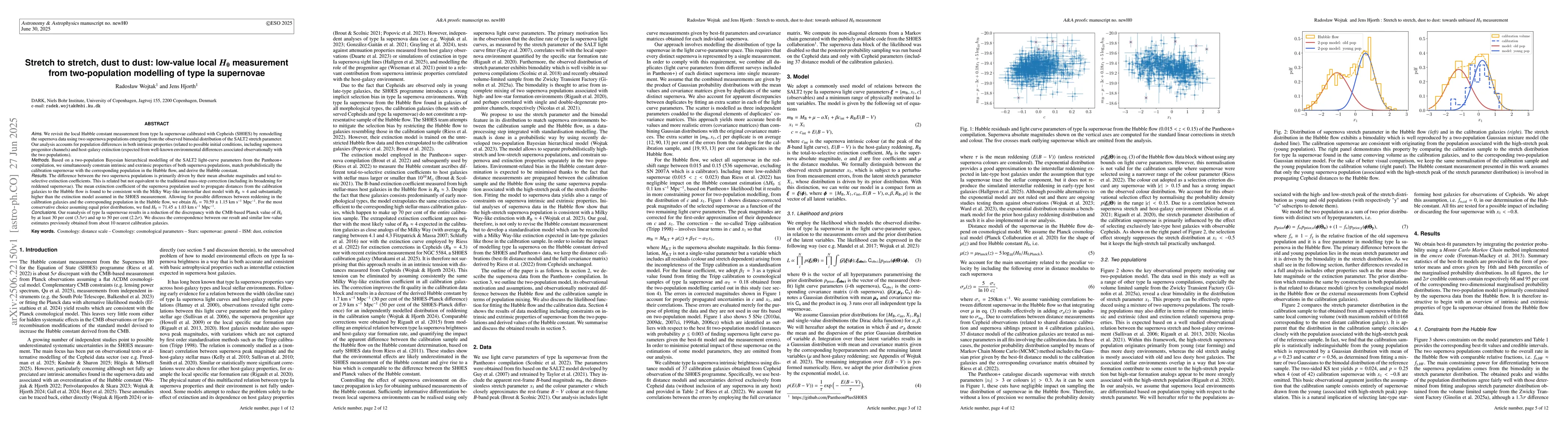 Thumbnail for Stretch to stretch, dust to dust: low-value local $H_{0}$ measurement
  from two-population modelling of type Ia supernovae