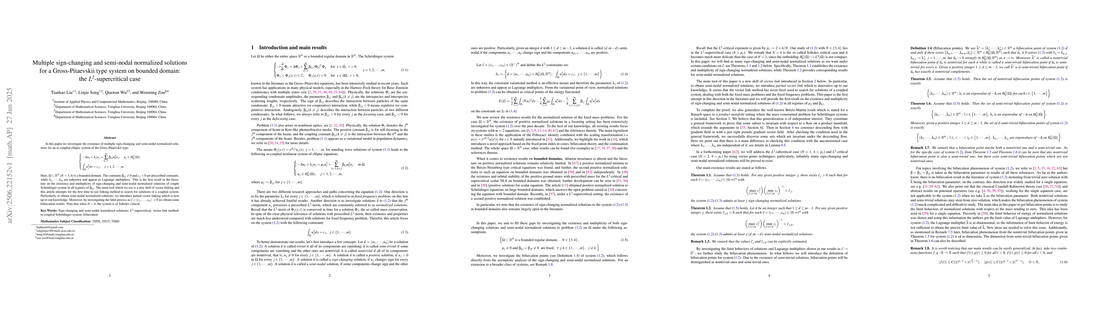 Thumbnail for Multiple sign-changing and semi-nodal normalized solutions for a
  Gross-Pitaevskii type system on bounded domain: the $L^2$-supercritical case