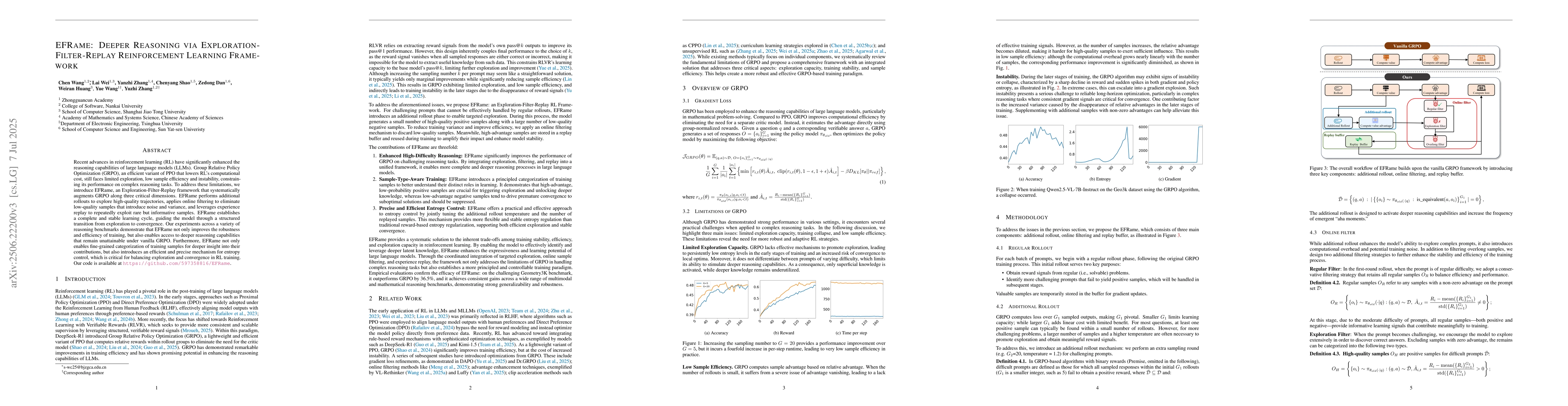 Thumbnail for EFRame: Deeper Reasoning via Exploration-Filter-Replay Reinforcement
  Learning Framework