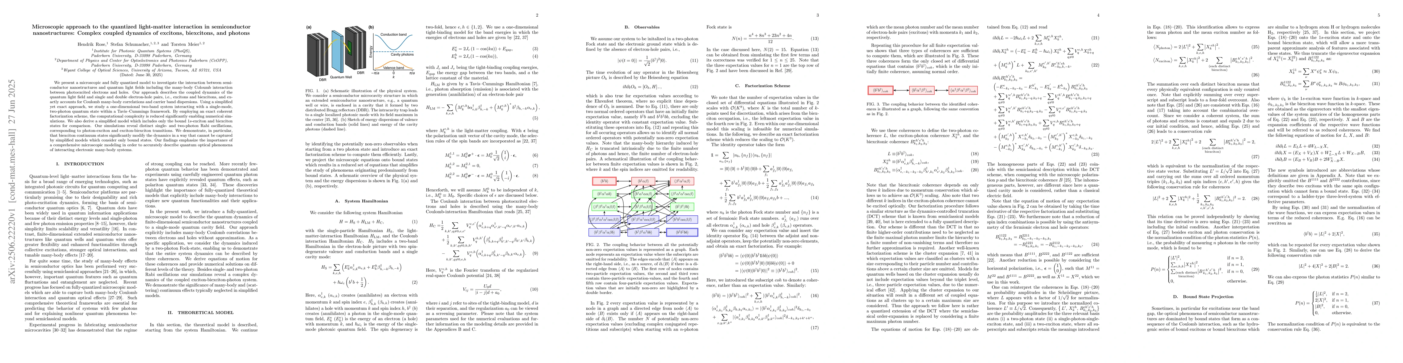 Thumbnail for Microscopic approach to the quantized light-matter interaction in
  semiconductor nanostructures: Complex coupled dynamics of excitons,
  biexcitons, and photons