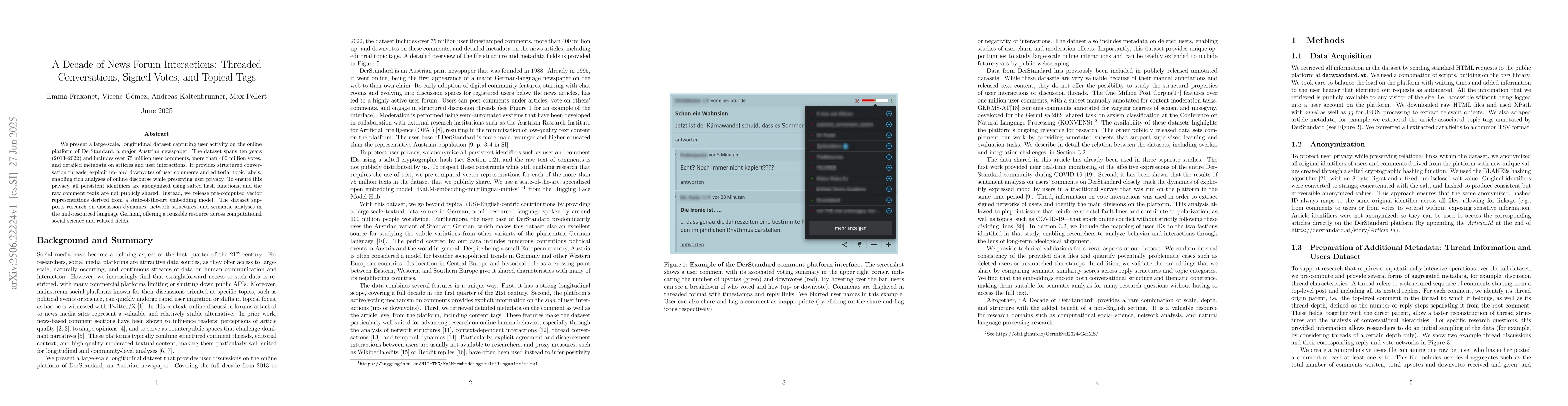 Thumbnail for A Decade of News Forum Interactions: Threaded Conversations, Signed
  Votes, and Topical Tags