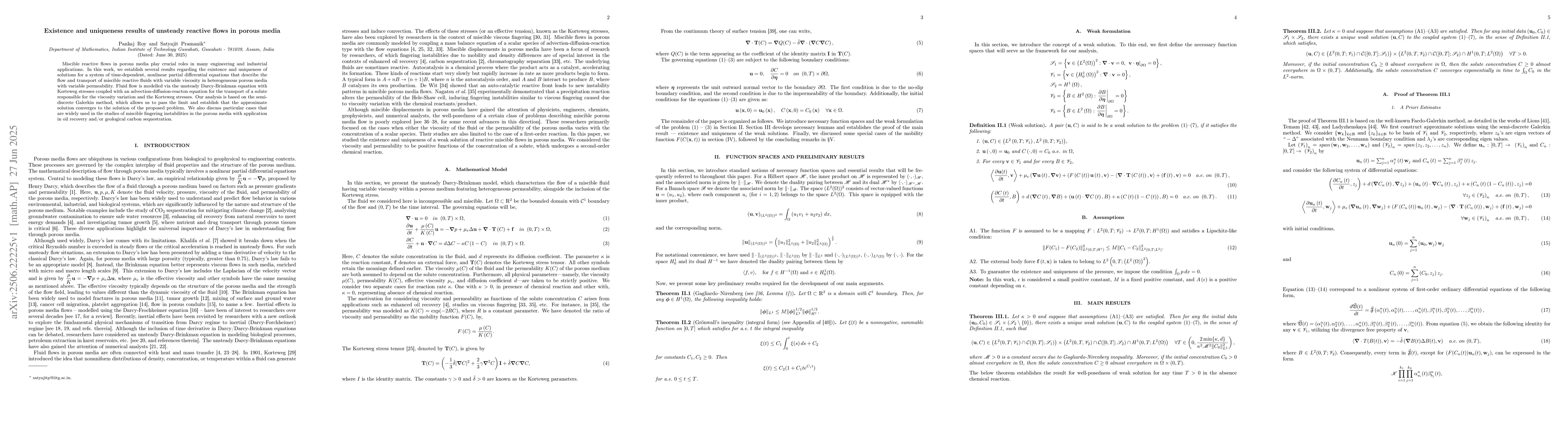 Thumbnail for Existence and uniqueness results of unsteady reactive flows in porous
  media