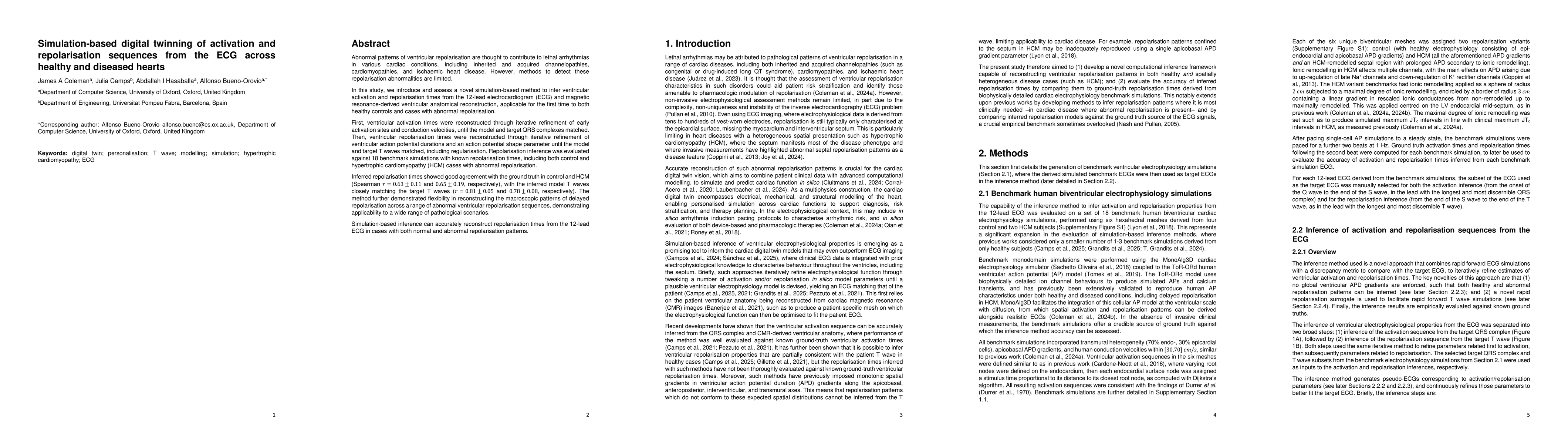 Thumbnail for Simulation-based digital twinning of activation and repolarisation
  sequences from the ECG across healthy and diseased hearts
