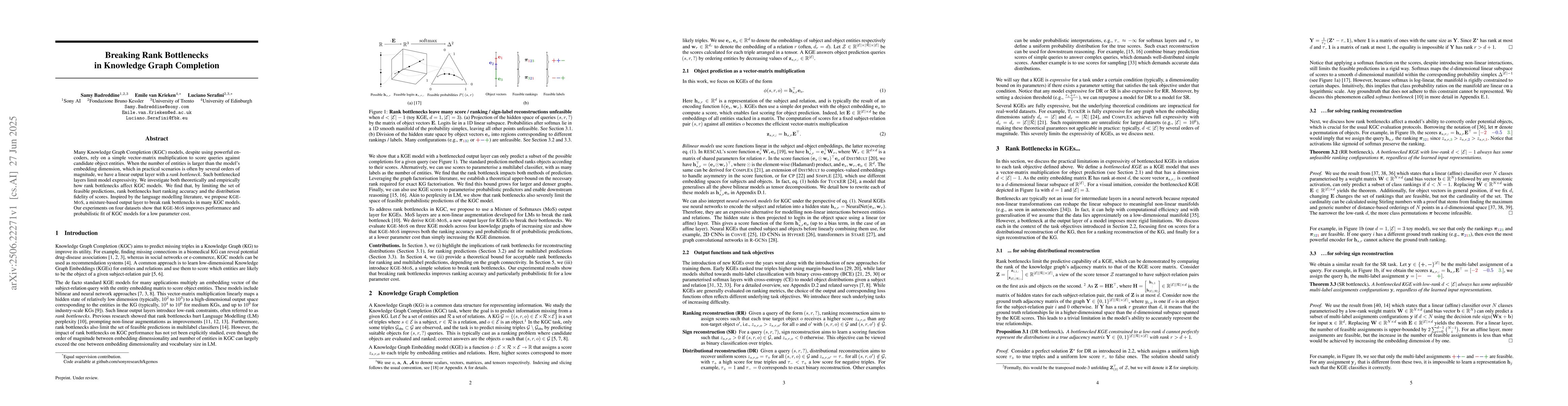 Thumbnail for Breaking Rank Bottlenecks in Knowledge Graph Completion