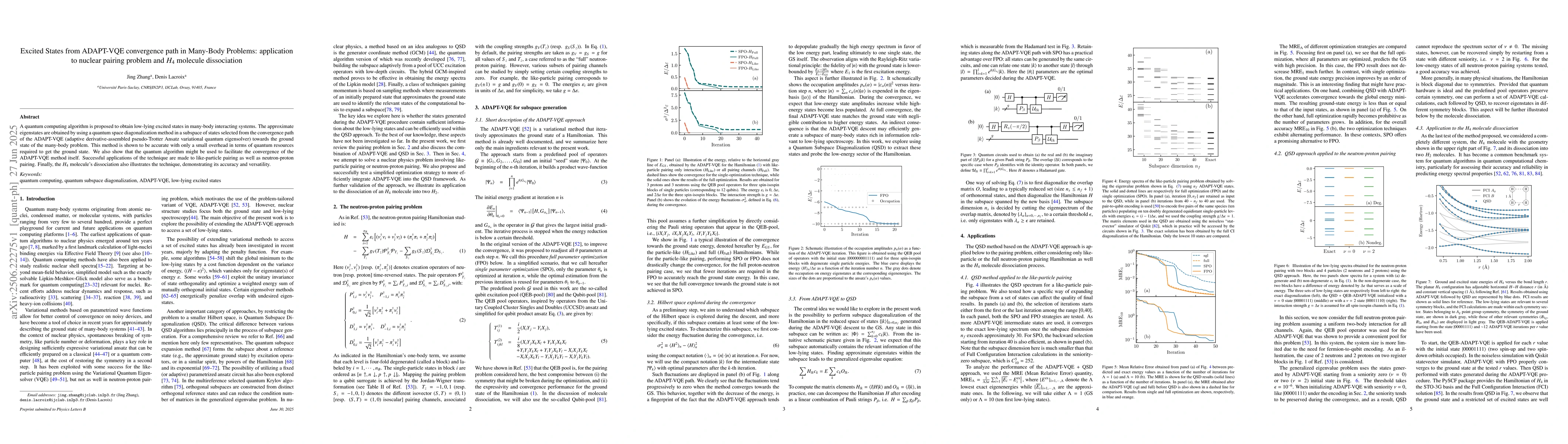 Thumbnail for Excited States from ADAPT-VQE convergence path in Many-Body Problems:
  application to nuclear pairing problem and $H_4$ molecule dissociation