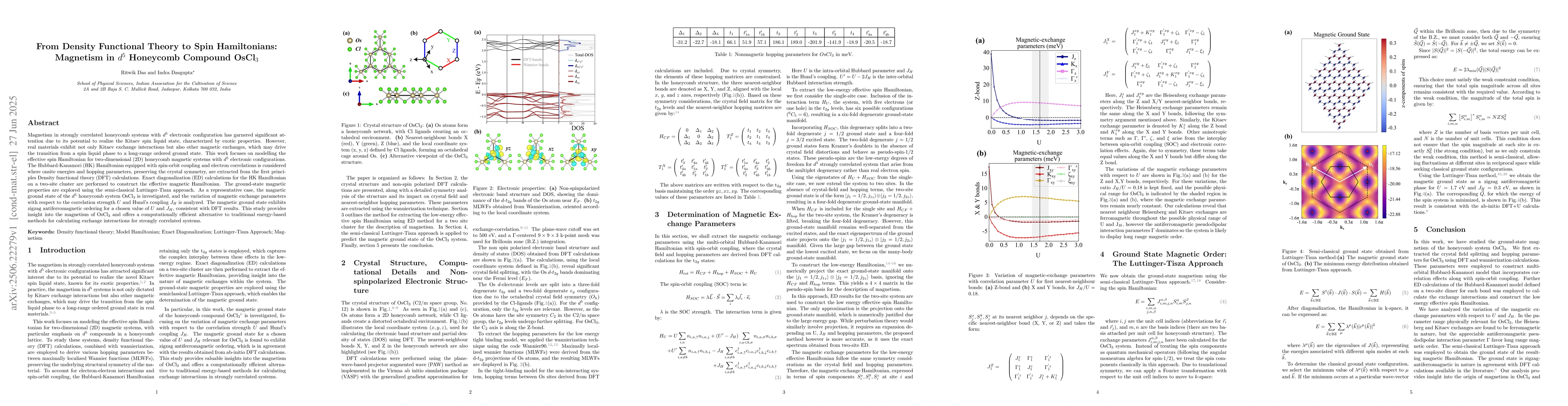 Thumbnail for From Density Functional Theory to Spin Hamiltonians: Magnetism in $d^5$
  Honeycomb Compound OsCl$_3$
