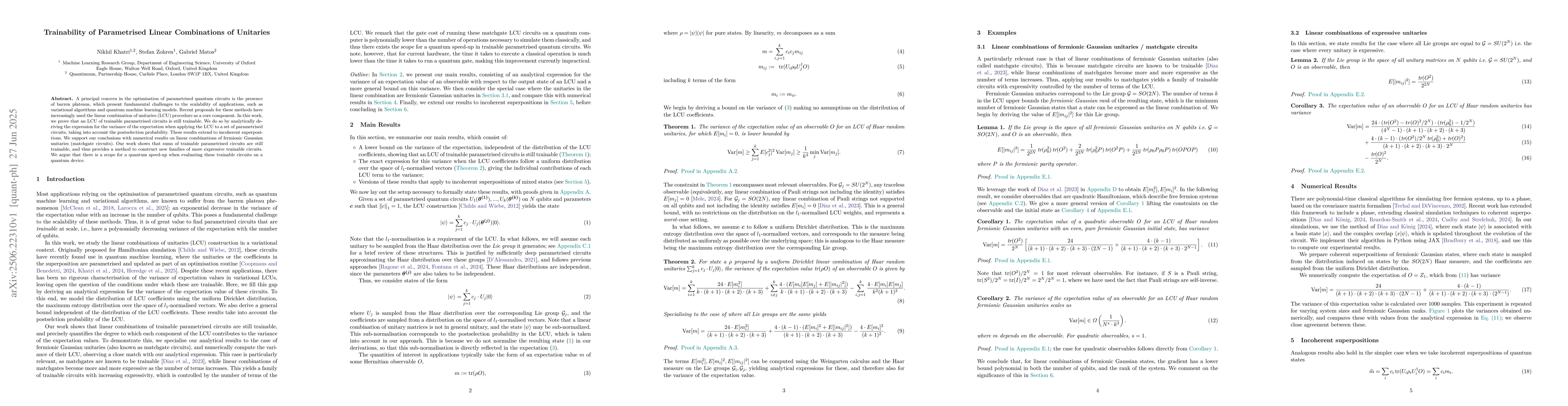Thumbnail for Trainability of Parametrised Linear Combinations of Unitaries