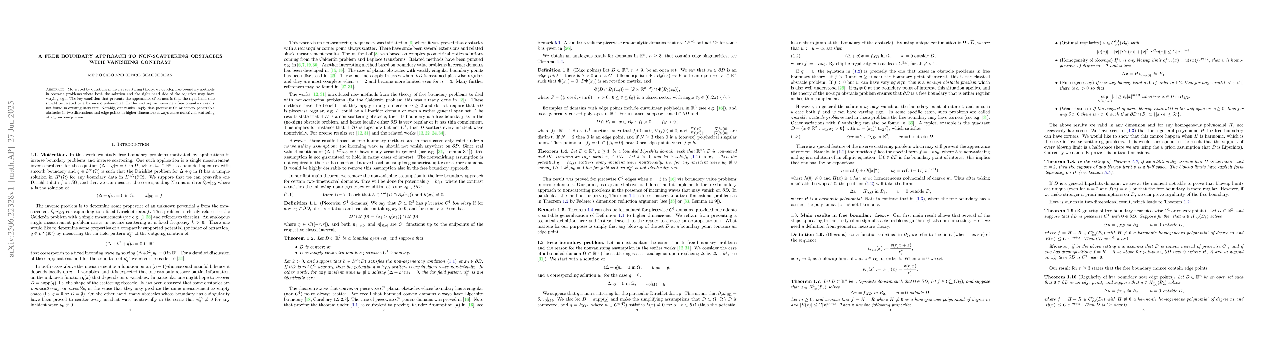 Thumbnail for A free boundary approach to non-scattering obstacles with vanishing
  contrast