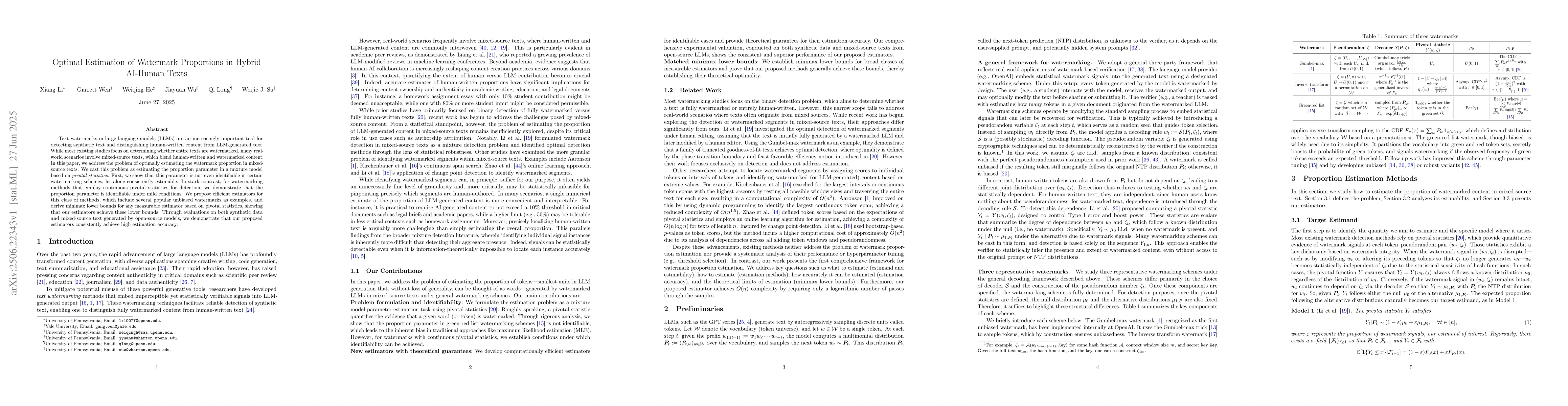 Thumbnail for Optimal Estimation of Watermark Proportions in Hybrid AI-Human Texts