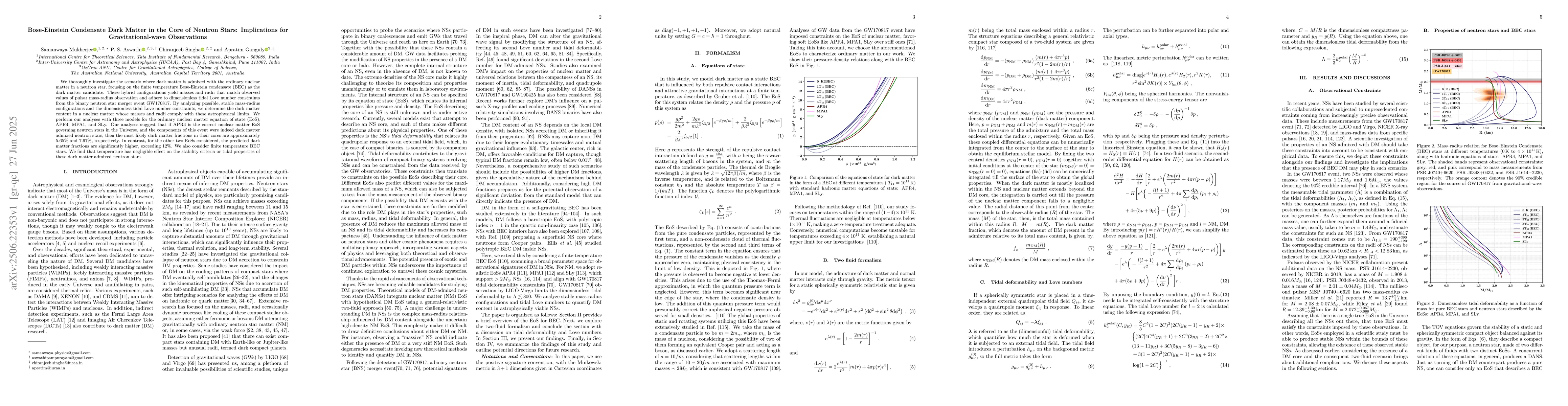 Thumbnail for Bose-Einstein Condensate Dark Matter in the Core of Neutron Stars:
  Implications for Gravitational-wave Observations