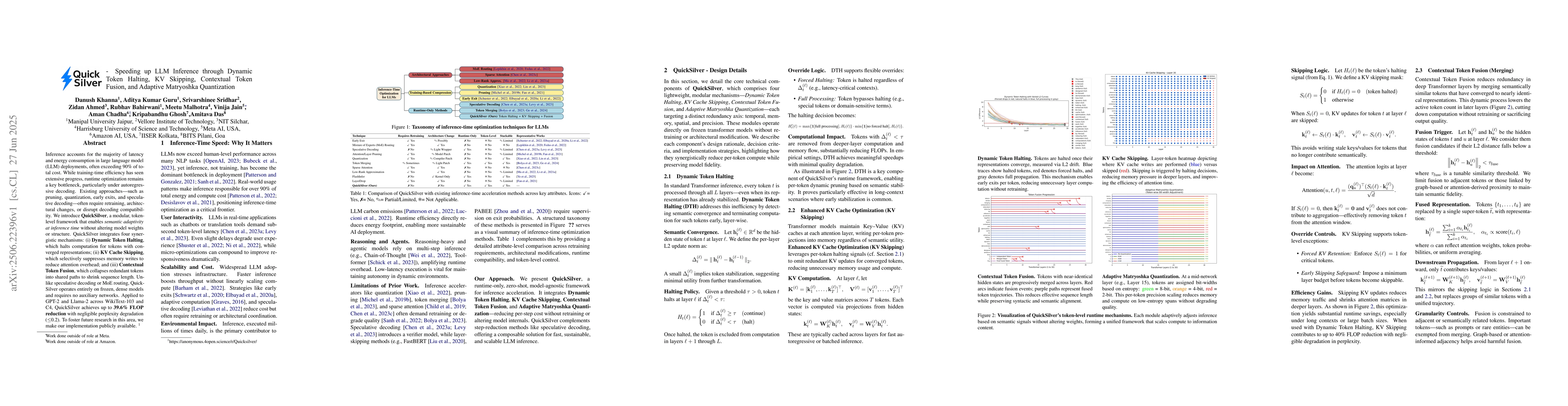 Thumbnail for QuickSilver -- Speeding up LLM Inference through Dynamic Token Halting,
  KV Skipping, Contextual Token Fusion, and Adaptive Matryoshka Quantization