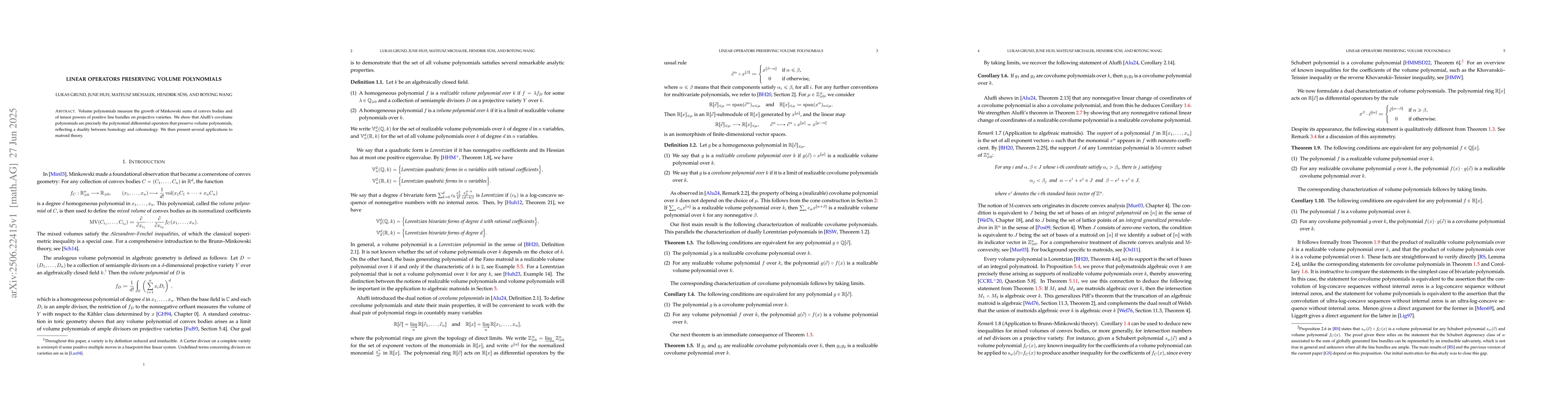 Thumbnail for Linear operators preserving volume polynomials