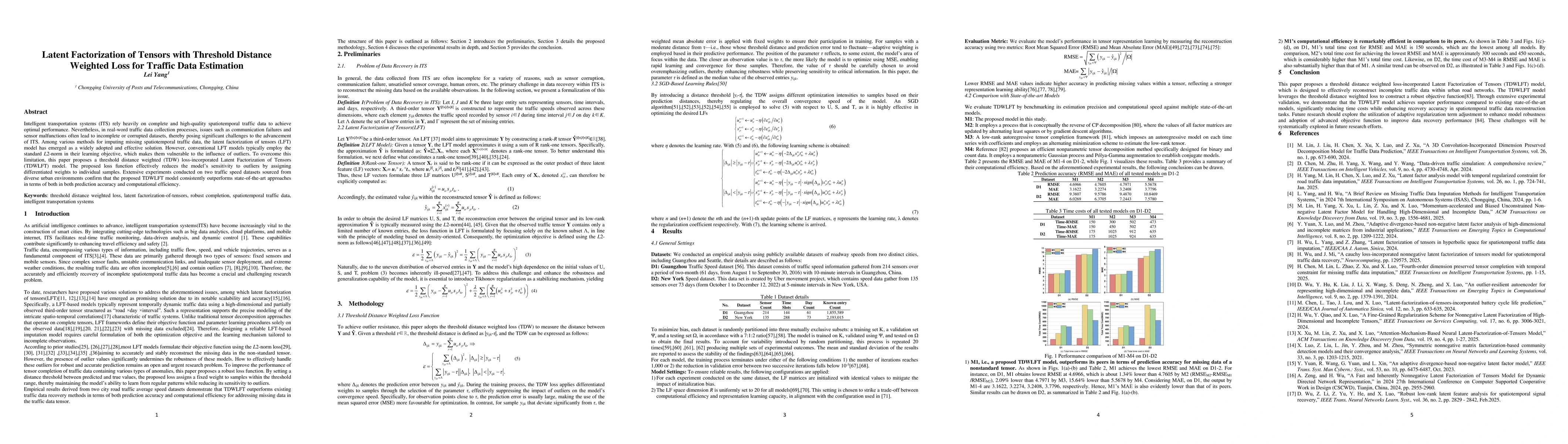 Thumbnail for Latent Factorization of Tensors with Threshold Distance Weighted Loss
  for Traffic Data Estimation
