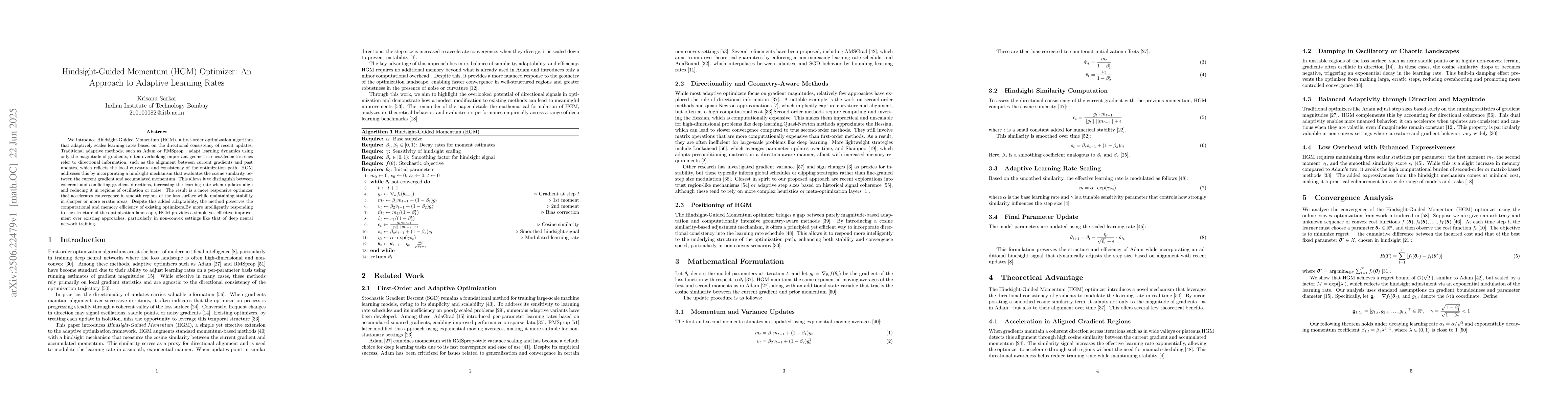 Thumbnail for Hindsight-Guided Momentum (HGM) Optimizer: An Approach to Adaptive
  Learning Rate