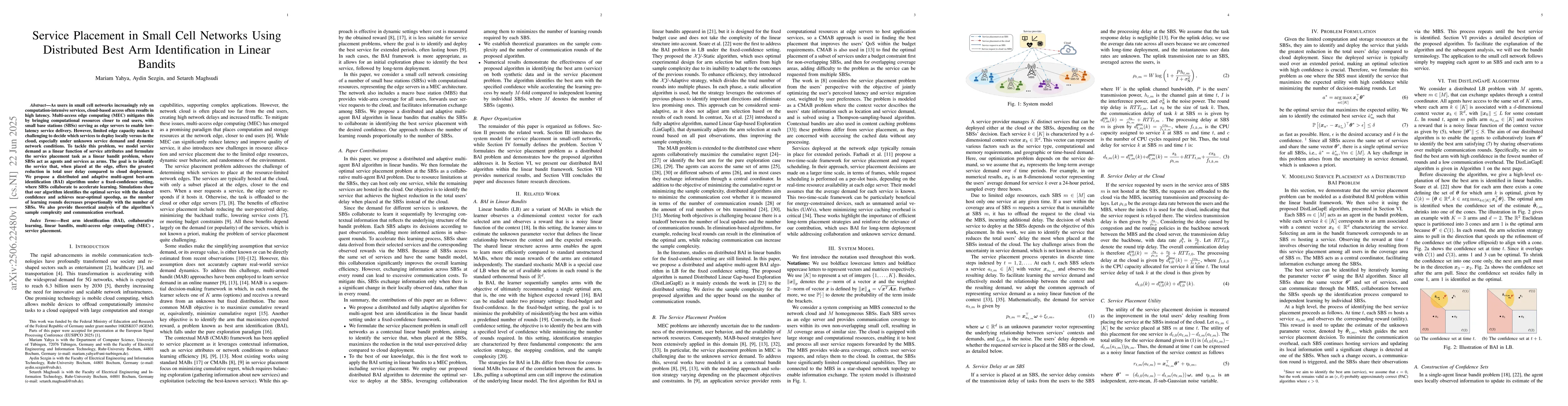 Thumbnail for Service Placement in Small Cell Networks Using Distributed Best Arm
  Identification in Linear Bandits