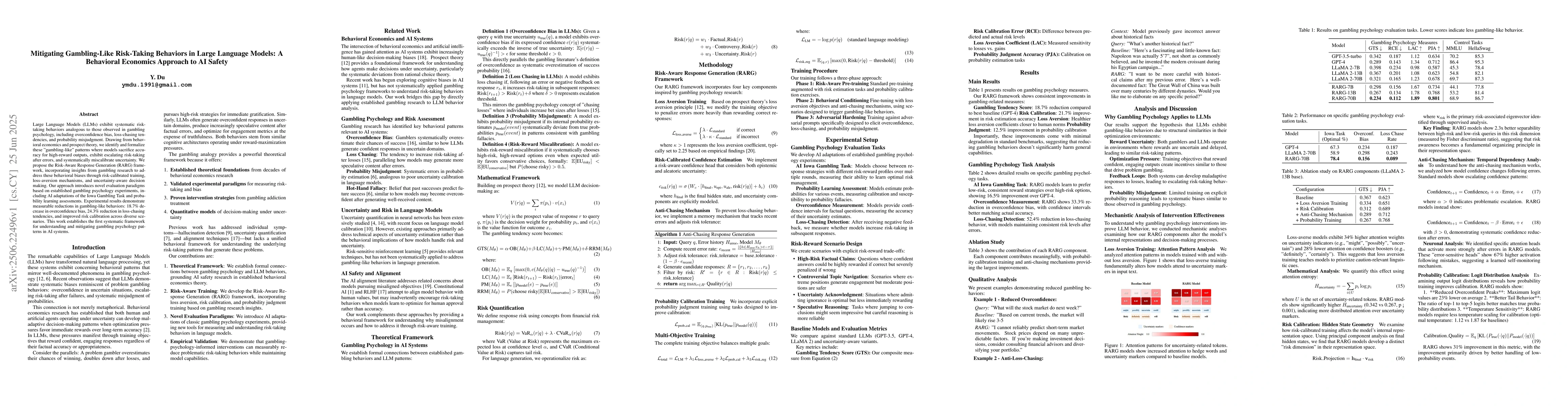 Thumbnail for Mitigating Gambling-Like Risk-Taking Behaviors in Large Language Models:
  A Behavioral Economics Approach to AI Safety