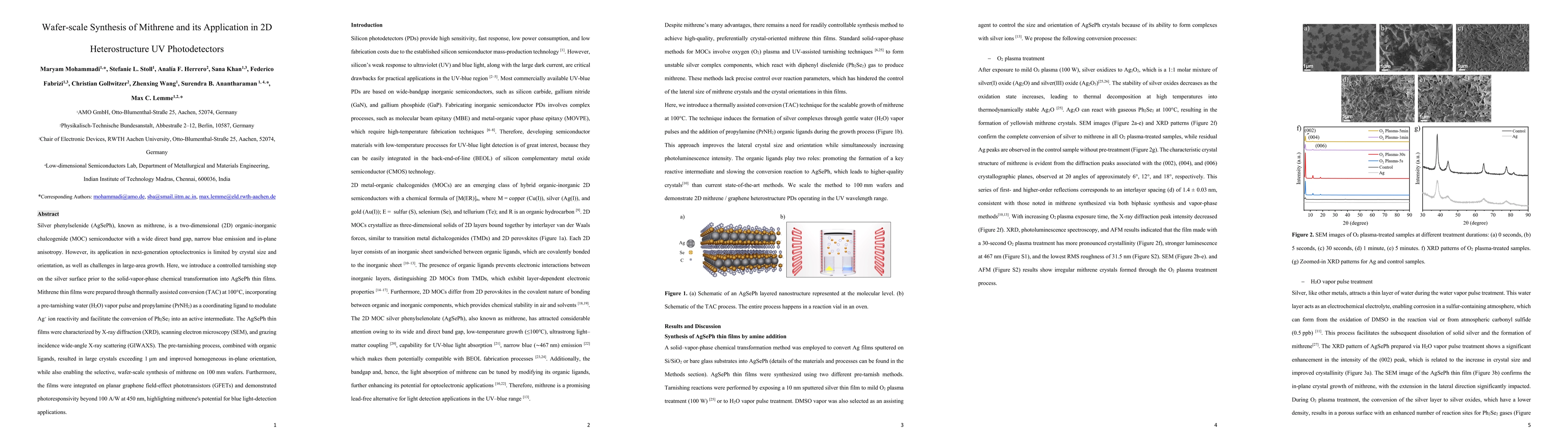 Thumbnail for Wafer-scale Synthesis of Mithrene and its Application in 2D
  Heterostructure UV Photodetectors