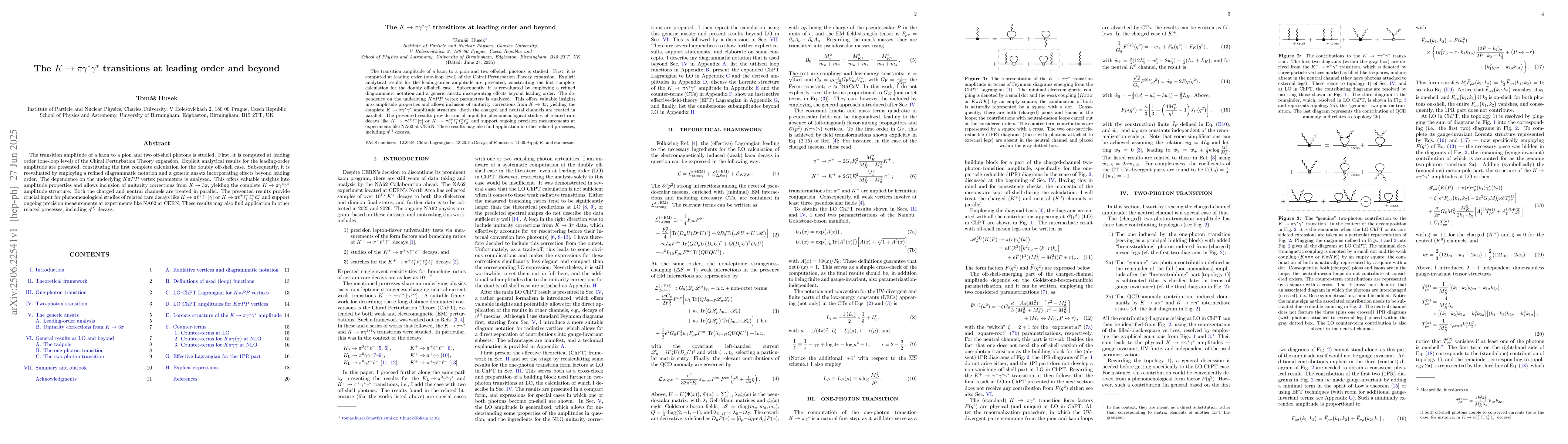 Thumbnail for The $K\toπγ^*γ^*$ transitions at leading order and beyond