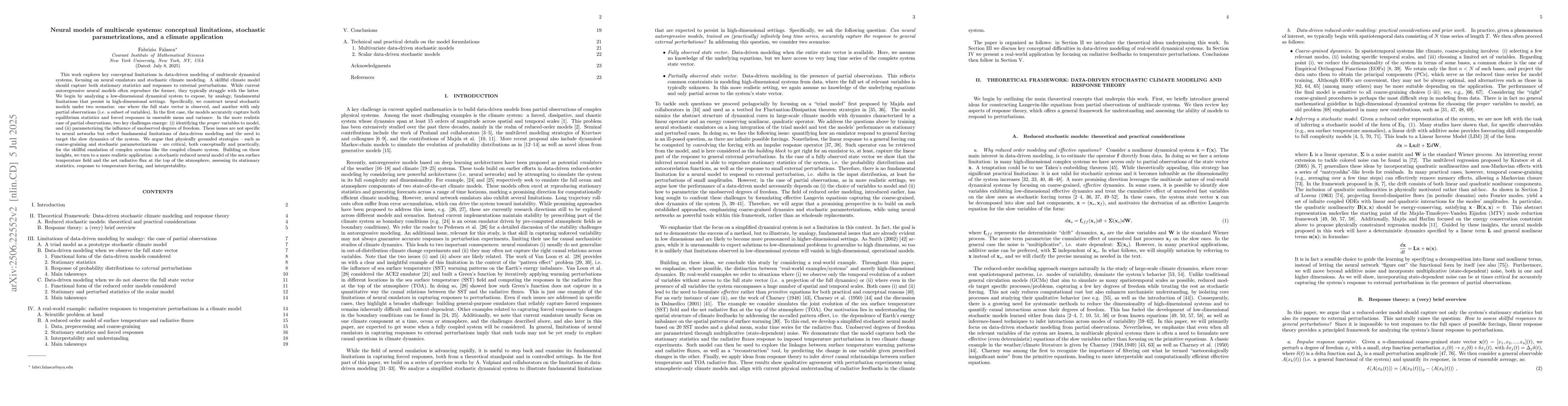 Thumbnail for Neural models of multiscale systems: conceptual limitations, stochastic
  parametrizations, and a climate application