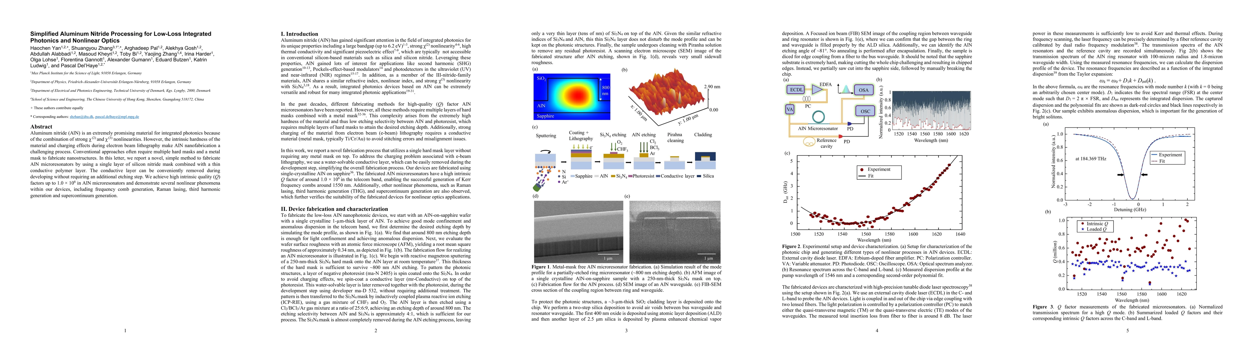 Thumbnail for Simplified Aluminum Nitride Processing for Low-Loss Integrated Photonics
  and Nonlinear Optics