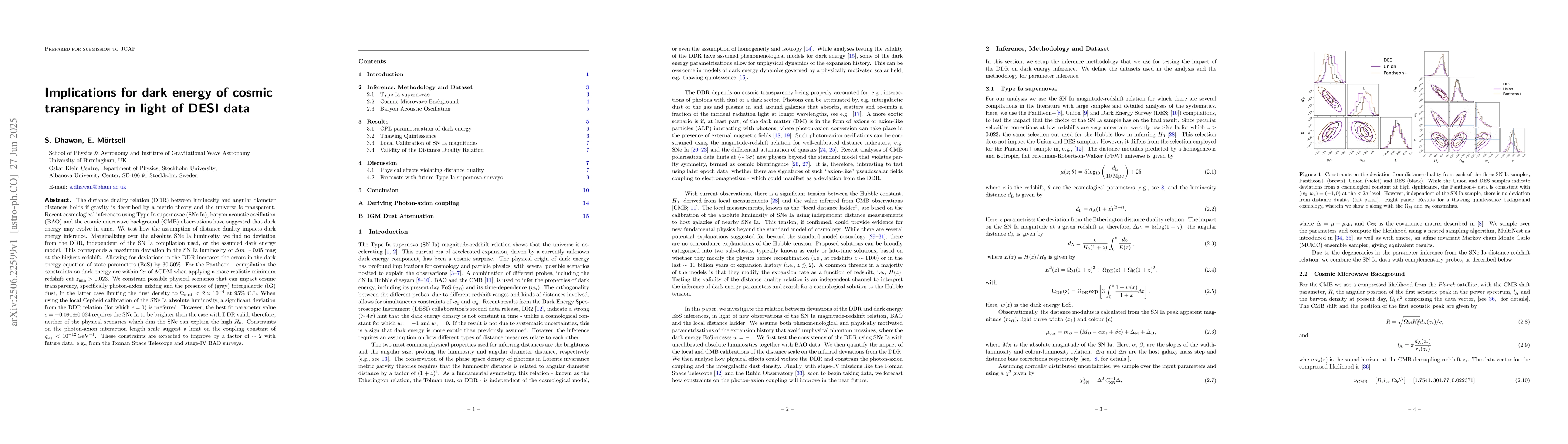 Thumbnail for Implications for dark energy of cosmic transparency in light of DESI
  data