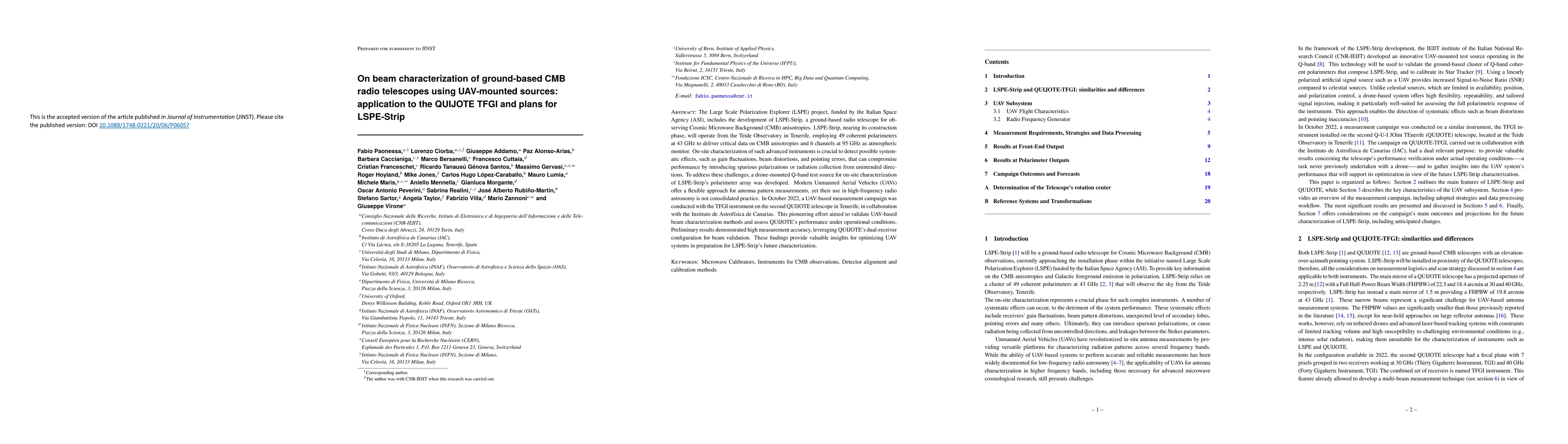 Thumbnail for On beam characterization of ground-based CMB radio telescopes using
  UAV-mounted sources: application to the QUIJOTE TFGI and plans for LSPE-Strip